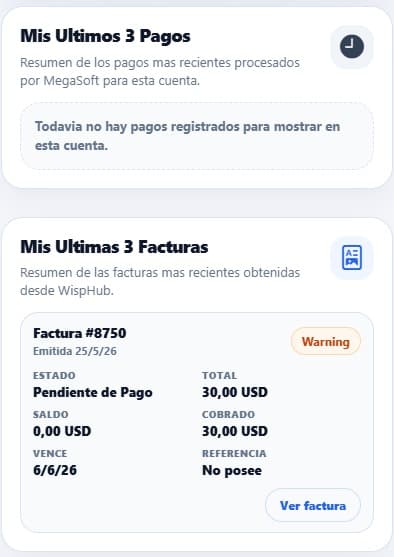Resumen comercial y saldos en el portal WiFi