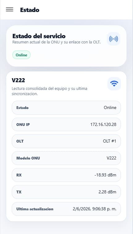 Estado del servicio dentro del portal WiFi