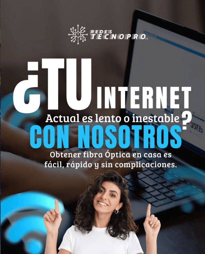Mensaje comercial sobre internet de fibra optica con cliente senalando